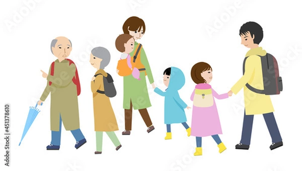 Obraz 災害に備えて避難を始める家族