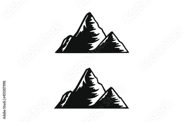 Fototapeta Hand Drawn Mountains Isolated. Vector Illustration Ski Resort Logo. Drawing Camping Element Winter Landscape