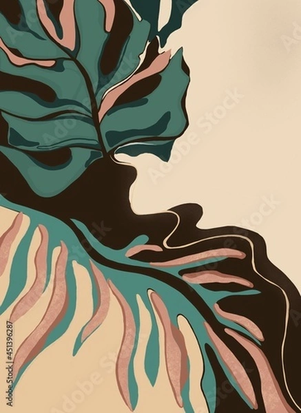 Obraz Two colored abstract tropical leaves flowing down smoothly