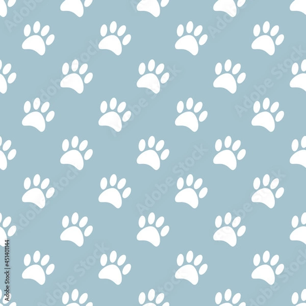 Fototapeta Seamless pattern with cat paws on grey background