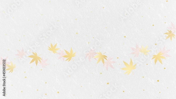 Fototapeta 金色のもみじ　金箔を散りばめた和紙　秋の背景　素材（白背景）
