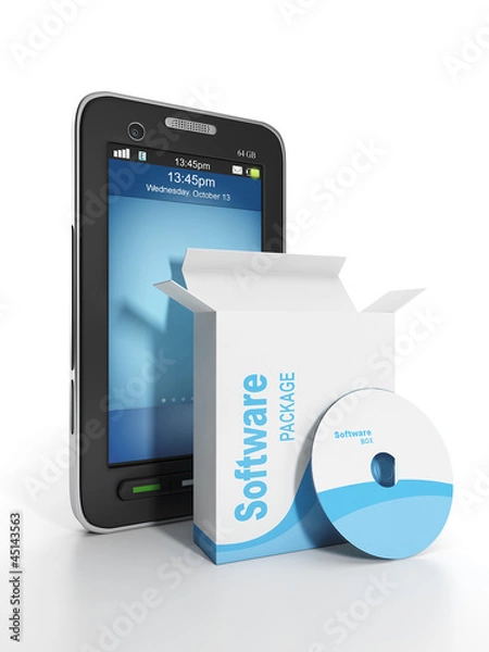 Obraz 3d illustration: Mobile technology. Mobile phone software and li