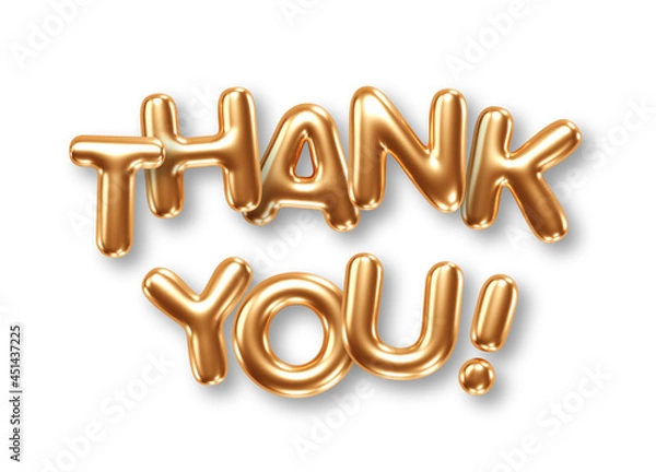Fototapeta Phrase Thank You gold foil balloons isolated on white background. Vector illustration
