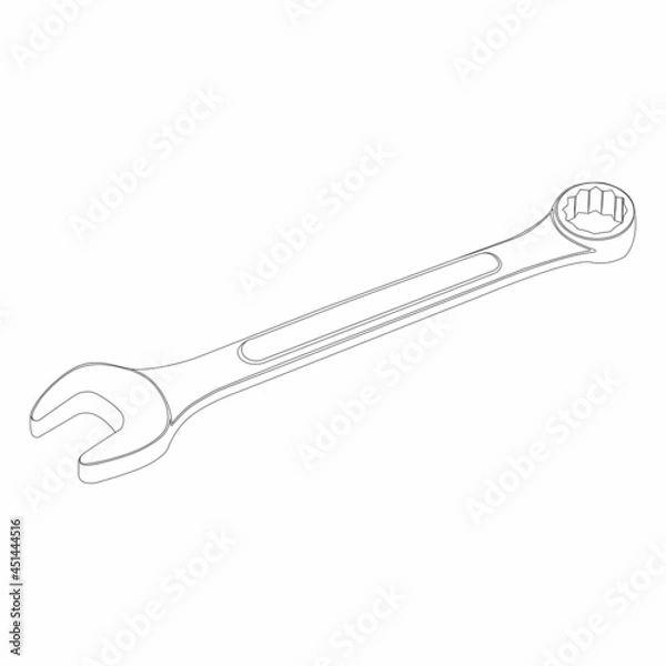 Obraz Isolated combination wrench sketch vector graphics