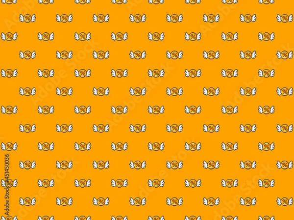 Fototapeta Pixel percentage coin with wings - seamless pattern