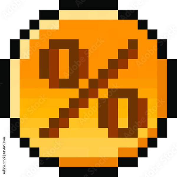 Fototapeta Pixel 8 bit percentage coin - vector, isolated