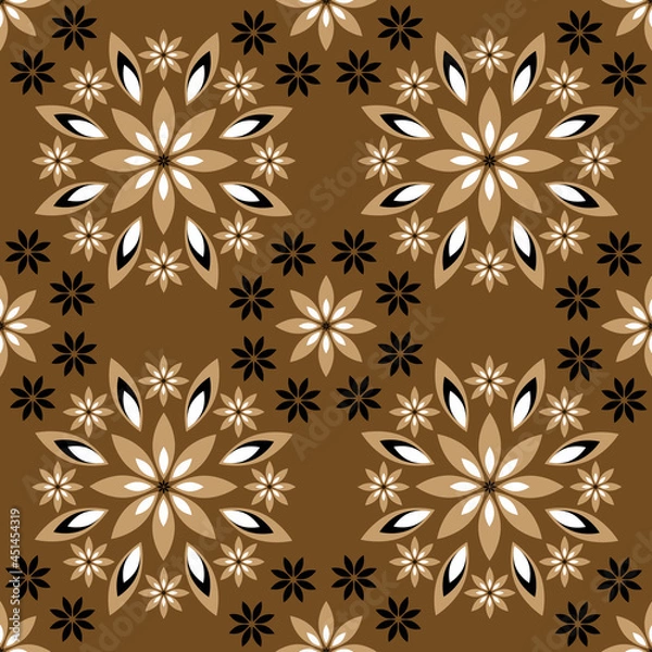 Fototapeta Abstract floral geometric pattern with an intersection of beige, white, black colors in a simple shape. Stylish fractal texture. Vector drawing for background shading, wallpaper, fabric, ceramic tiles