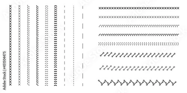 Fototapeta Stitched borders, sewing machine seams for fabric. Sewing machine stitches zig zag line