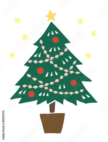Fototapeta クリスマスツリー　レトロなベクターイラスト