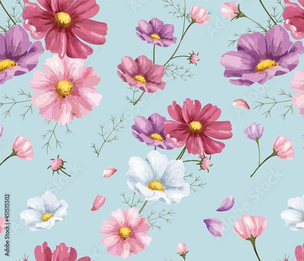 Fototapeta Hand drawn cosmos flower pattern