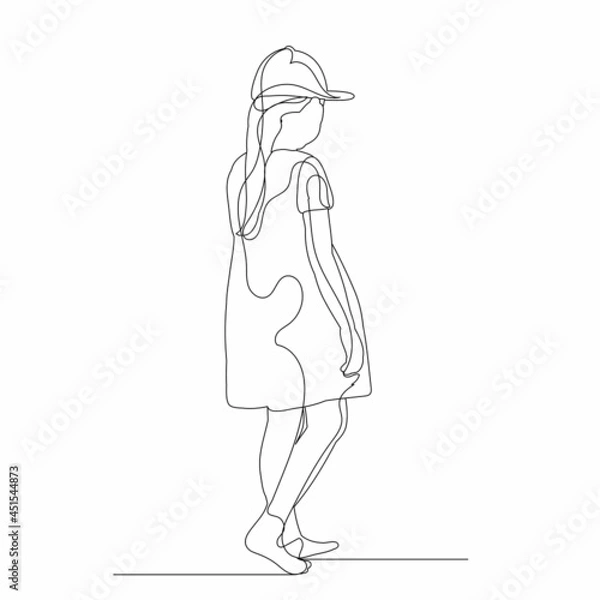Fototapeta continuous line drawing child girl sketch