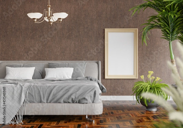 Obraz 3D Modern interior of bedroom with mockup photo frame
