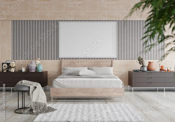 Fototapeta 3D Modern interior of bedroom with mockup photo frame
