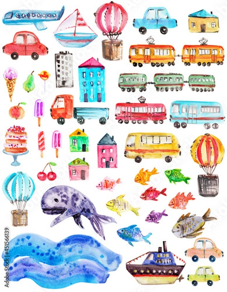 Obraz Hand drawn watercolor icon set.