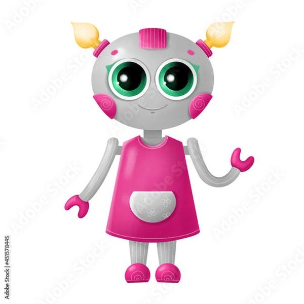 Fototapeta Cute robot girl isolated on white background. Robot for kids