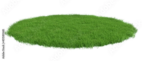 Obraz Round surface patch covered with green grass isolated on white background. Realistic natural element for design. Bright 3d illustration.