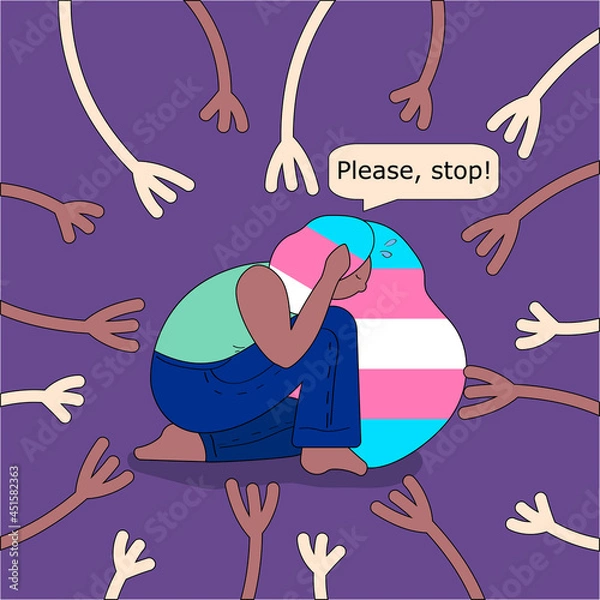Obraz Bullying of Transgender. Transgender Day of Remembrance. Illustrations with a scared transgender woman