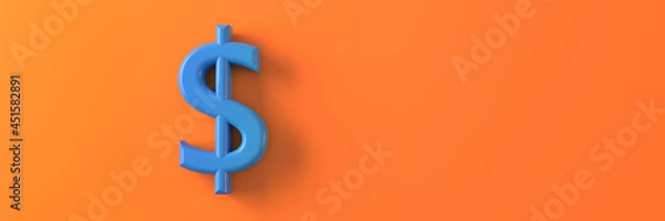Fototapeta The symbol of the American currency is blue on an orange background. 3D visualization