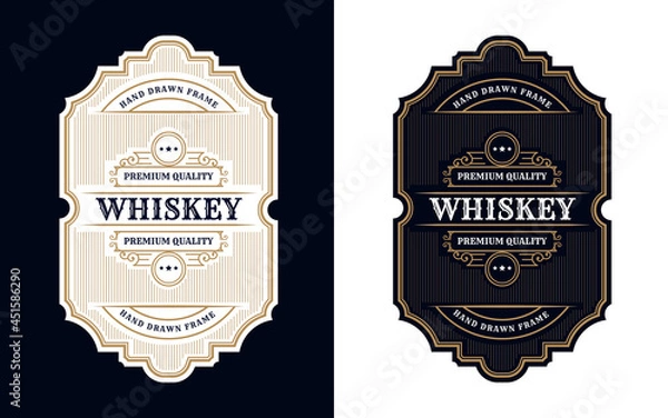 Obraz Whiskey Bourbon Vintage luxury antique border frame western engraving label for beer wine whiskey alcohol product box packaging label 