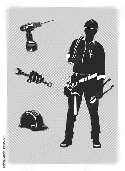 Fototapeta Construction worker with power tools