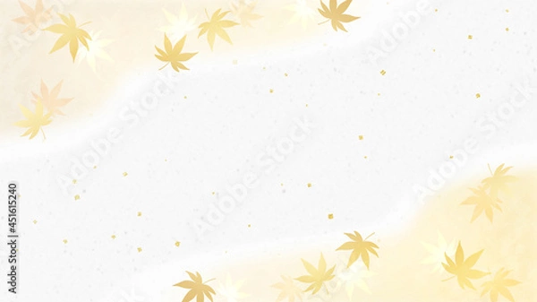 Fototapeta 金色のもみじと雲海　金箔入りの和紙　秋の背景素材（金色）
