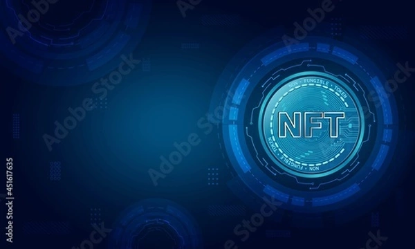 Fototapeta Non-fungible token (NFT) concept.Abstract futuristic blue technology background.