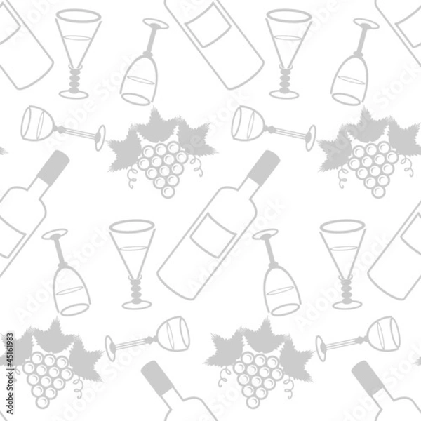 Fototapeta seamless background with wine bottle, bowls and grape