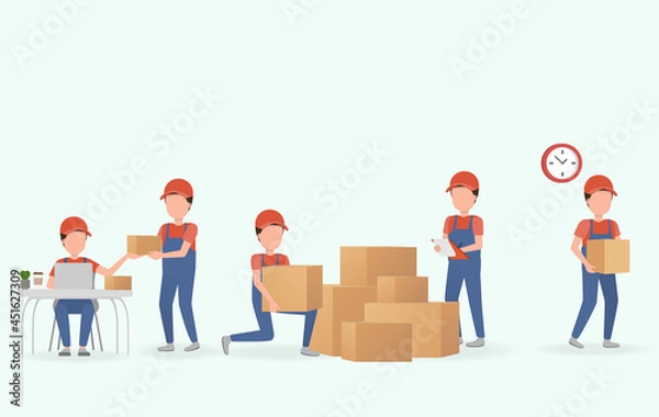 Obraz The delivery staff prepares the shipment for the customer. The important of transportation must be punctual. The process of ordering until the order is received. Vector Illustration EPS10.