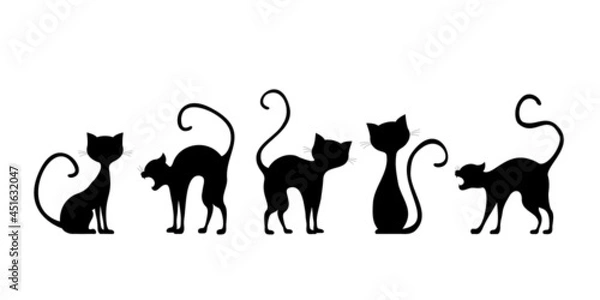 Fototapeta Vector set with simple cat silhouettes on white.