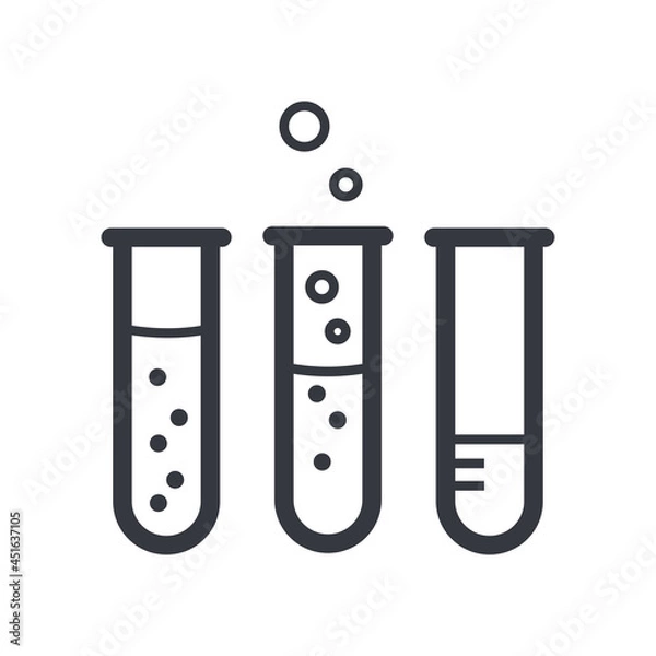 Fototapeta Black outline flask with reagent. Chemistry education and knowledge vector icon.