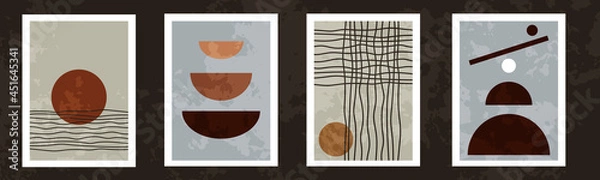 Fototapeta Set of Modern art background. Contemporary minimal posters with geometric shapes and curves. Unique texture. Mid century artwork. Social media templates in calm trendy colors