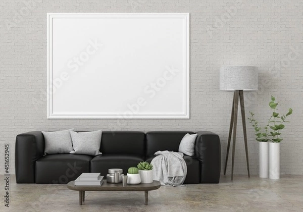 Fototapeta 3D Mockup photo frame in Modern interior of living room