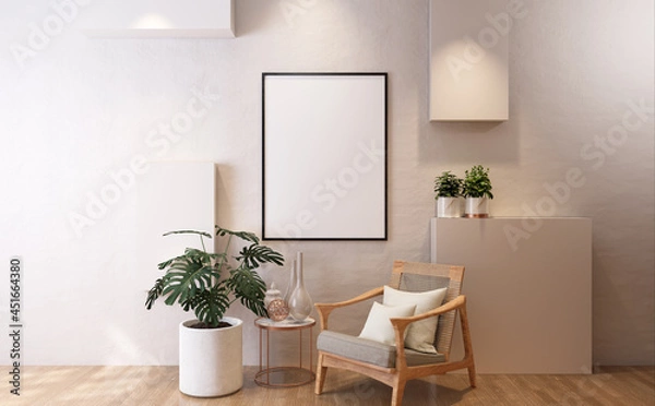 Fototapeta 3D Mockup photo frame in Modern interior of living room