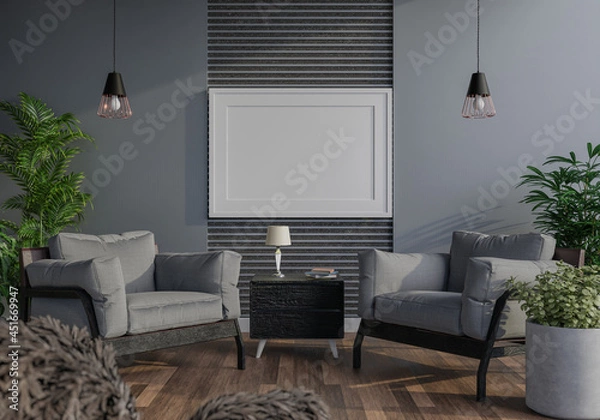 Fototapeta 3D Mockup photo frame in Modern interior of living room