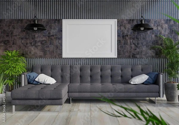 Fototapeta 3D Mockup photo frame in Modern interior of living room