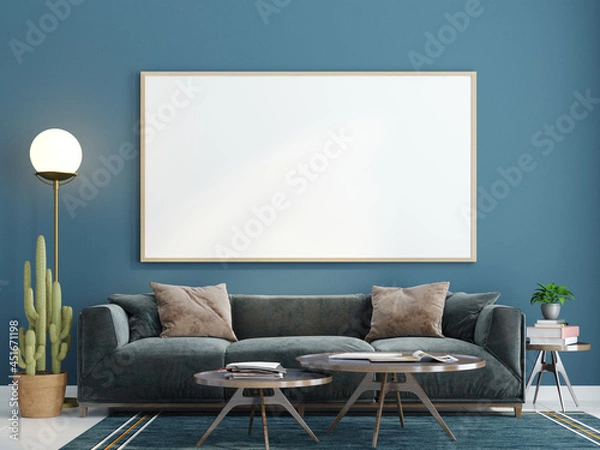 Fototapeta 3D Mockup photo frame in Modern interior of living room