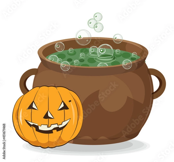 Obraz witchs pot with hel and pumpkin with terrible face