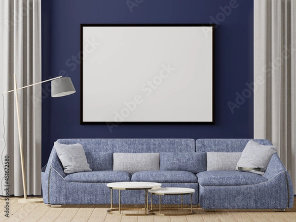 Fototapeta 3D Mockup photo frame in Modern interior of living room