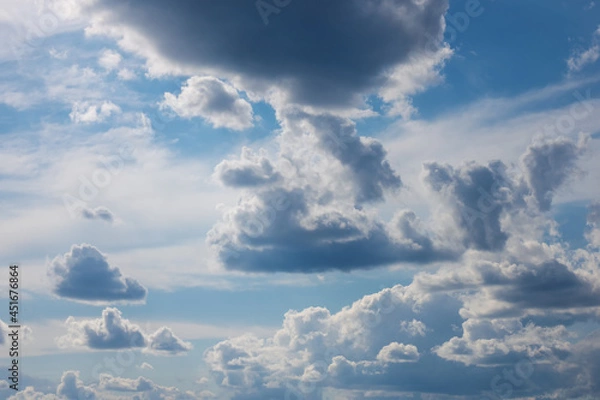 Obraz White clouds on blue sky background. Bright view of natural scene at sunny day.