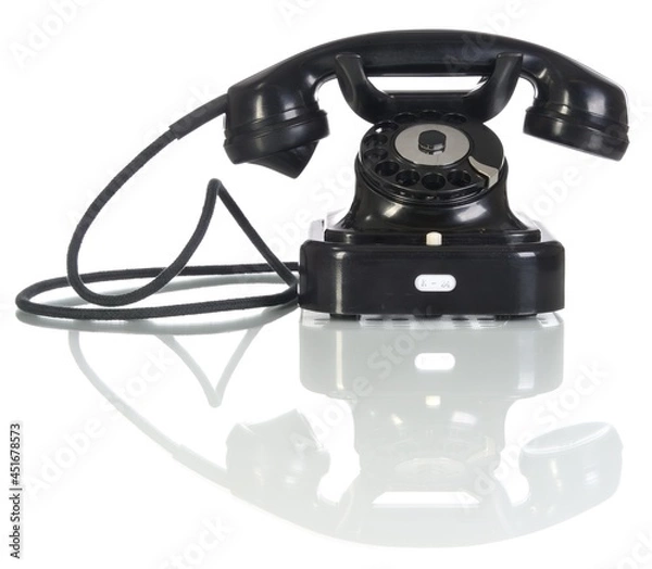 Obraz Old black telephone on white background
