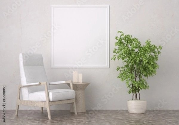 Fototapeta 3D Mockup photo frame in Modern interior of living room