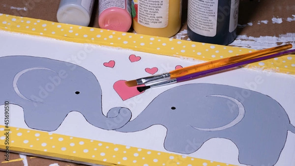 Obraz Painted elephant craft with paint brushes
