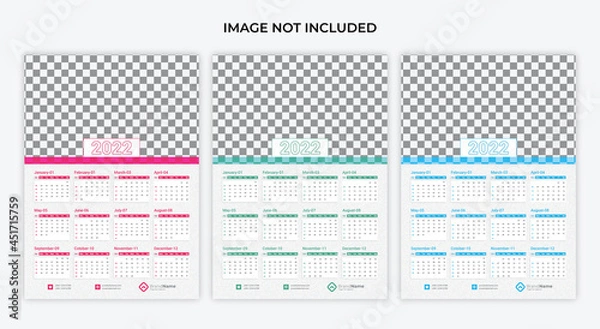 Obraz Calendar design for 20122 Week starts on Sun. wall calendar one page 3 color vector design print template with place for photo and company logo. Desk calendar template with white background.