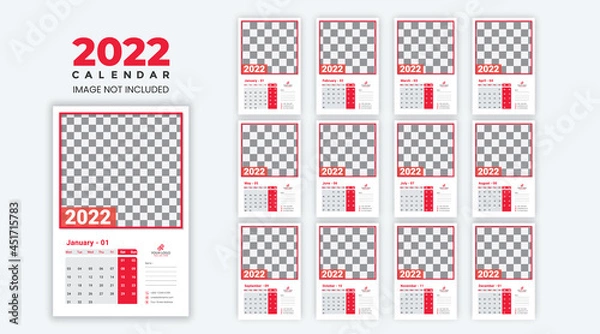 Obraz Monthly calendar for the 2022 year. Week Starts on Monday.