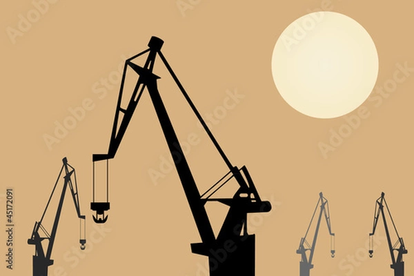 Obraz Vector drawing. Cranes at sunset
