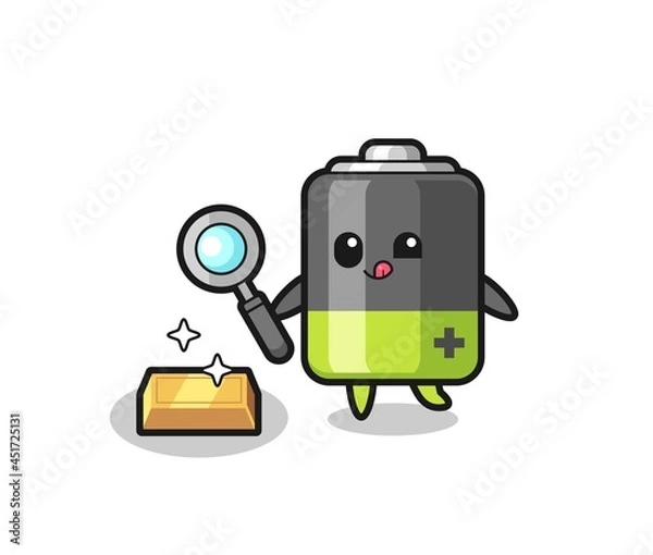 Obraz battery character is checking the authenticity of the gold bullion