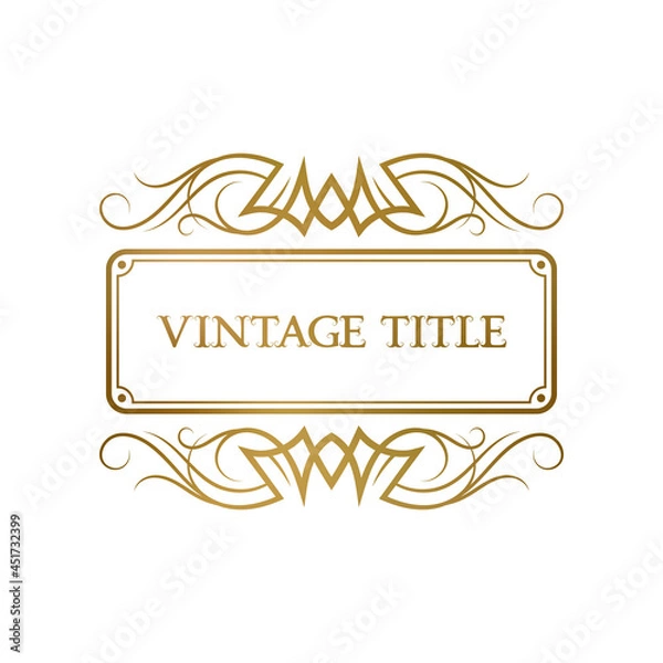 Fototapeta Golden elegant frame with ornaments for vintage title. Old-fashioned label template, greeting card or cover design.