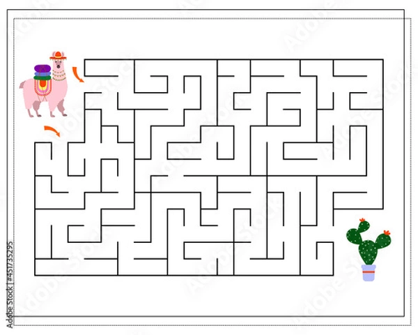 Obraz A logical game for children, help the llama to pass the maze and get to the cactus. vector