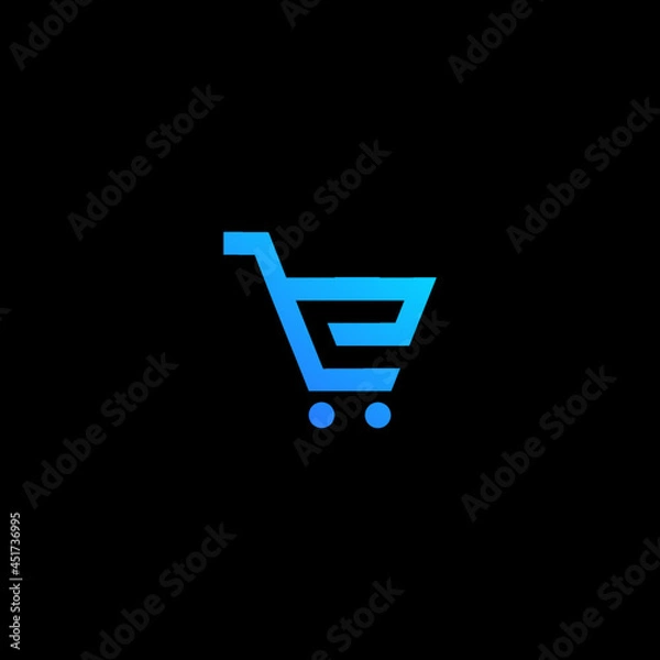Obraz initial letter e push shopping cart logo template design.