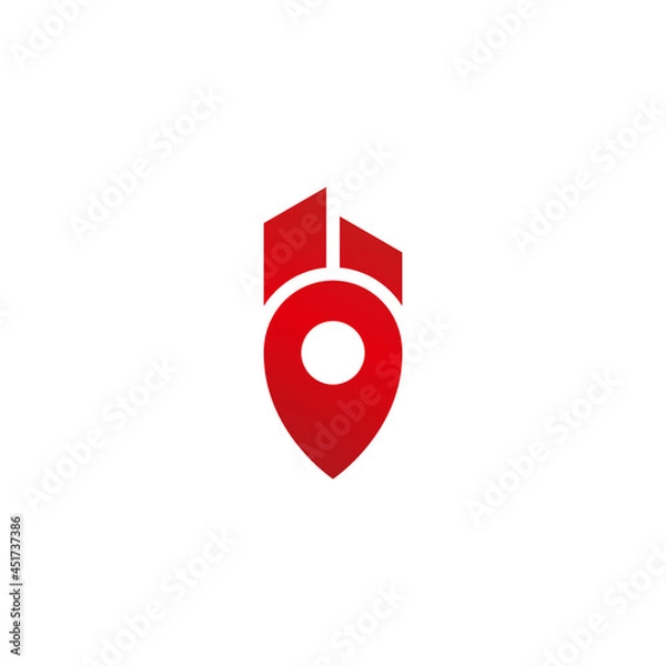 Fototapeta home location with house apartment and ping gps map marker logo